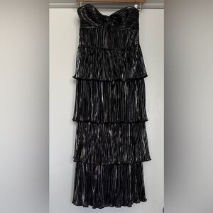 Lovers + Friends Shimmering Black and Silver Maxi Skirt think Studio 54